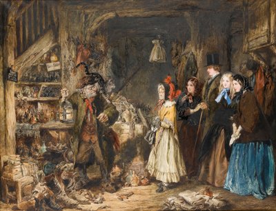 Miss Flite introduceert de Wards in Jarndyce aan Krook, de Lord Chancellor, een scène uit Bleak House van Charles Dickens, ca. 1860 door John Gilbert